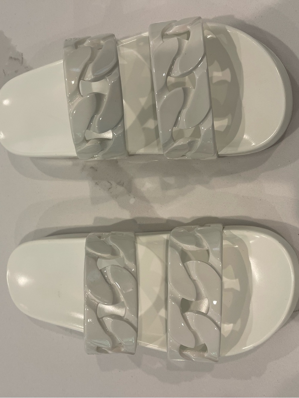 Tory Burch Adrien Jelly Slide-EVA White Double-Chain Slide Sandals